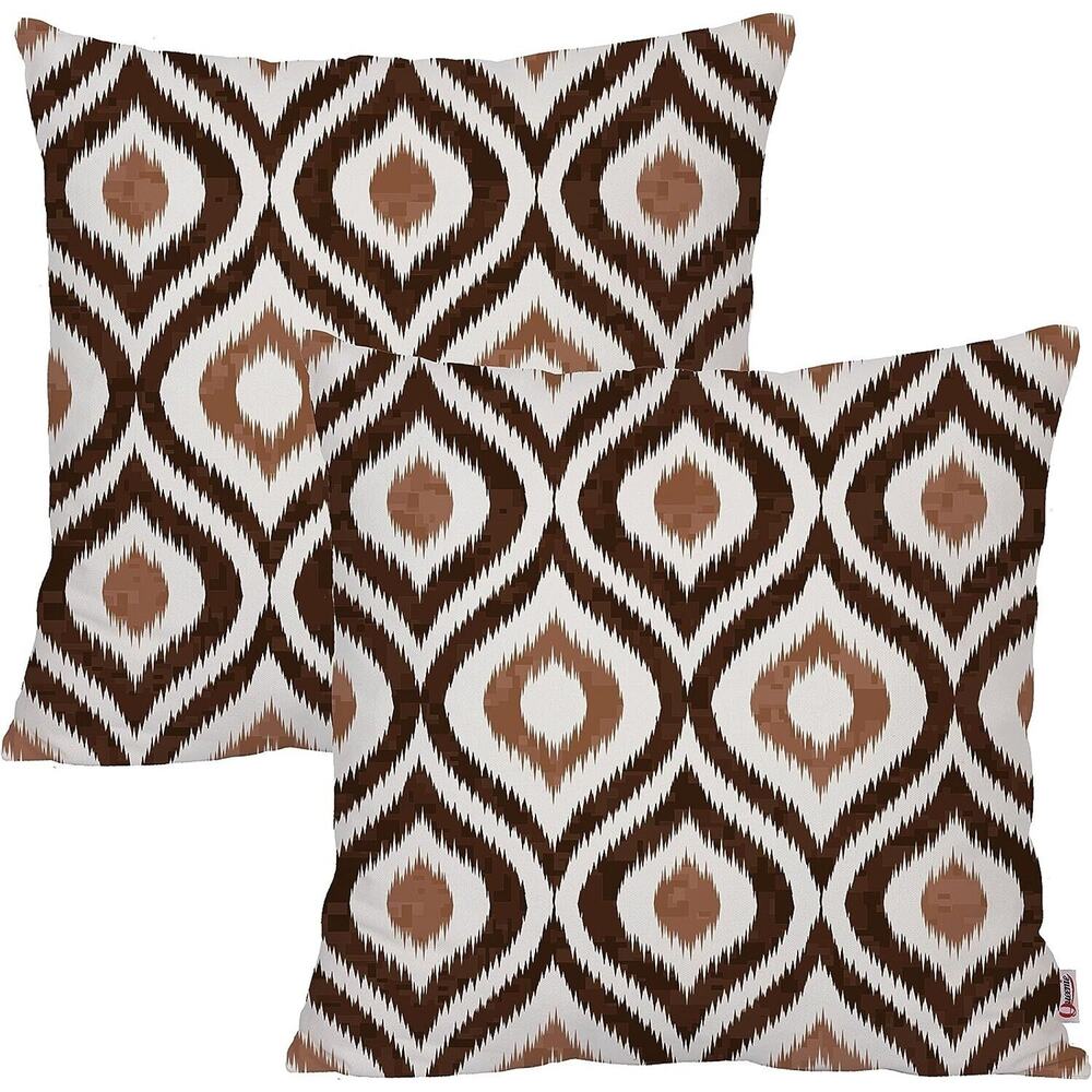 2pc Queenie Throw Pillow Covers 18x18 Brown Ogee Boho Modern Accent Pillows